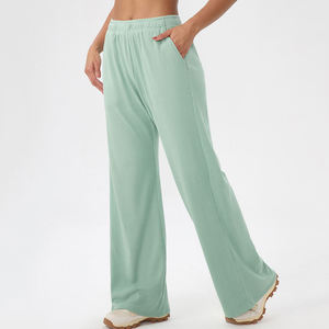 Pantalon de jogging color block taille haute coupe ample jambe droite avec poches, confortable et respirant pour le fitness et le yoga - Product Image 3