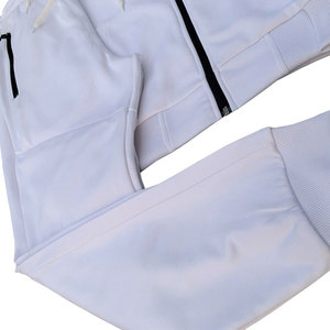 Unisex White Hooded Tracksuit <b>Set</b> Full Sleeve Zipper Closure Solid Color Breathable Cotton Casual Autumn Wear - Product Image 3