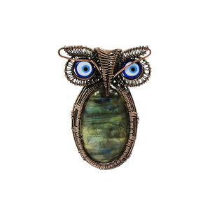 Colgante de Búho con Ojo Turco de Labradorita Envuelto en Alambre de Cobre |   Proveedor de Joyería Boho Hecha a Mano con Piedras Preciosas, Fabricante de Joyería al por Mayor - Product Image 1
