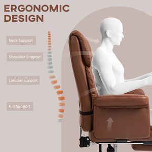 Sedia da Ufficio Ergonomica in Pelle PU Marrone con Poggiapiedi, Supporto Lombare e Rotazione, Sedia Direzionale per Ufficio - Product Image 4
