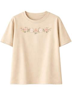 Camiseta Personalizada Beige para Mujer con Estampado Floral, Cuello Redondo, Algodón Suave, Manga Corta, Informal, Ligera, Cómoda y a la Moda - Product Image 1