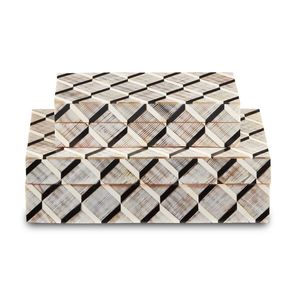 <b>Black</b> White and Natural Nesting <b>Box</b> Set of 2 <b>Black</b> White Puzzle Check Resin Craft Inlay MDF Decorative <b>Box</b> Handmade Jewelry - Product Image 2