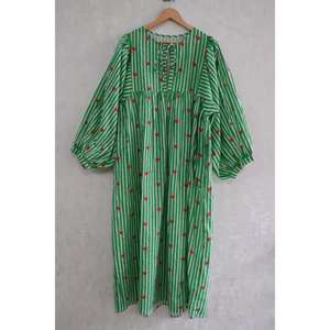 ชุดเดรสผ้าฝ้ายพิมพ์ลายบล็อกสำหรับผู้หญิง ทำมือ สไตล์โบโฮ ลำลอง ใส่ได้ทุกวัน ชุดฤดูร้อน - Product Image 3