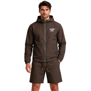 <b>Men's</b> Custom Polyester Windbreaker <b>Short</b> Set Lightweight <b>Jacket</b> And <b>Shorts</b> Two Piece Streetwear Outfit With Graphic Patch - Product Image 2