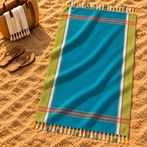 Toalla Kikoy Moderna de Alta Calidad 100% Algodón con Patrón de Rayas Teñidas con Hilo, Tejido de Rizo Súper Absorbente para Uso en la Playa - Product Image 1
