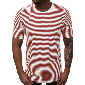 Camiseta de Cuello Redondo a Rayas para Hombre de Alta Calidad, Algodón Suave, Corte Ajustado, Estilo Casual Urbano, Logotipo Personalizado, Pedidos al por Mayor - Product Image 1
