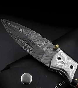 Cuchillo Plegable de Acero de Damasco Hecho a Mano, Cuchillo de Bolsillo para Camping, Caza y Uso General, Punta Recta, Grado Industrial - Product Image 2