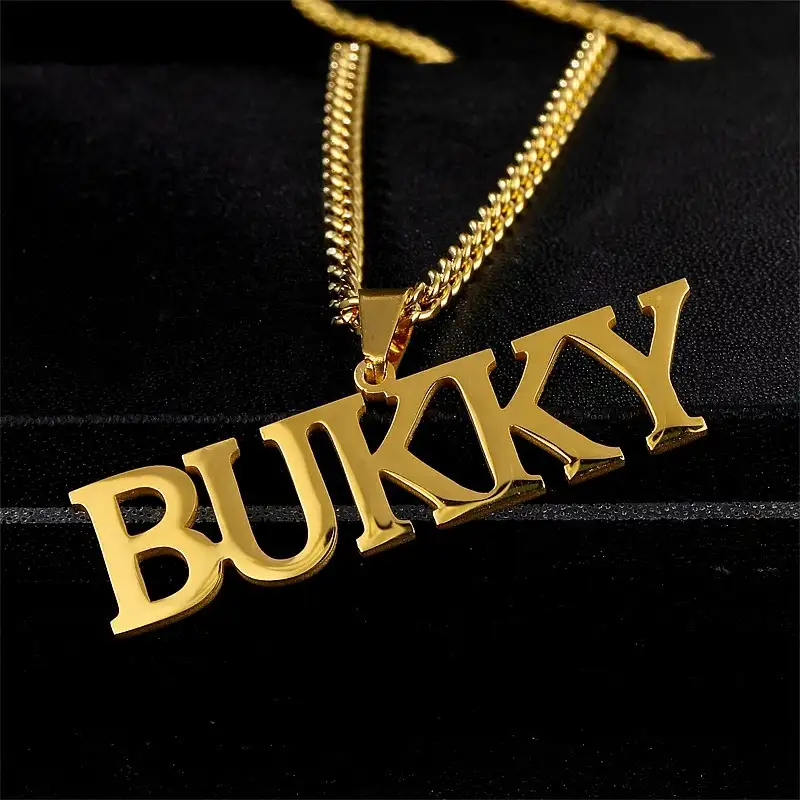 Customised Name Necklace Personalised Stainless Steel Gold Plate Nameplate Pendant for Women men Cuban Chain