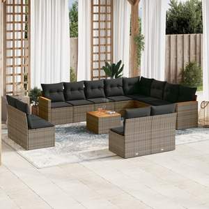 Grande Set di Divani da Giardino Modulari in Rattan PE Grigio, Collezione Premium di Arredamento da Esterno - Product Image 1