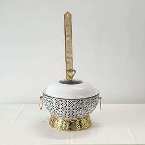 Luxury Round Lattice Chafing Dish Set Stainless Steel Buffet Food Warmer Ornate Gold White <b>Black</b> Catering Server - Product Image 4