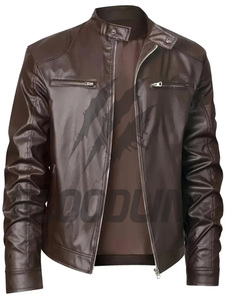 BLOODLINE Men's Blue PU Leather Moto <b>Biker</b> <b>Jacket</b> Slim Fit Zipper Closure Stand Collar Autumn Wear - Product Image 6