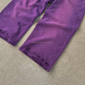 Custom Men's <b>Vintage</b> <b>Trousers</b> with Rhinestones Wide Leg Distressed Flared Sweatpants Comfortable Flare Pant Style - Product Image 4