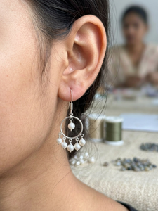 Freshwater Pearl Gemstone Hoop Long <b>Earrings</b> 925 Sterling Silver Classic Indian Jewelry Women's 4.06g for Party Wedding Gift - Product Image 2