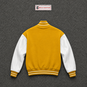 <b>Men's</b> Yellow Varsity <b>Jacket</b> With <b>White</b> Sleeves Preppy Style Turn-down Collar Regular Fit Polyester Cotton Material Autumn Wear - Product Image 6