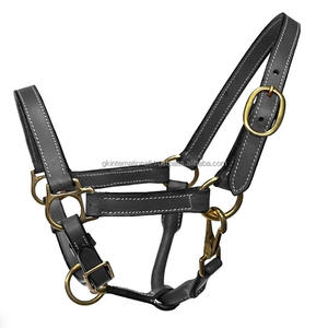 Cabestro de caballo de cuero clásico marrón negro con doble costura y relleno con hebilla de latón macizo y anillos Tamaños personalizados disponibles - Product Image 1