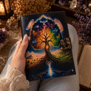 Baum des Lebens Leder-Tagebuch mit Drachen-Mond-Muster, Kosmisches Buch, Schatten-Grimoire, Hexerei-Mondmagie-Zauberbuch - Product Image 2