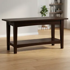 Banco de Almacenamiento de Madera Shaker Cottage con Estante Inferior, Acabado Marrón Oscuro, Banco Rectangular de Madera Maciza para Entrada o Sala de Estar - Product Image 3