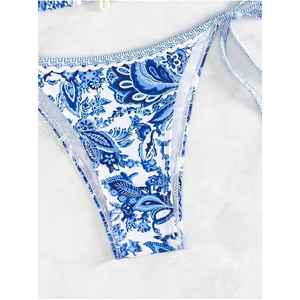 Print Bikini Set Sexy Halter Neck Triangle Top Side Tie <b>Thong</b> Bottom Two Piece Swimwear <b>Swimsuit</b> - Product Image 4