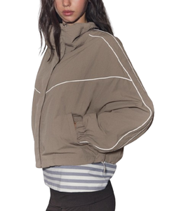 Chaqueta Cortavientos para Mujer, Color Sólido, Cuello Alto, Mangas Largas, Resistente al Viento, Cierre de Cremallera, Chaqueta Corta de Poliéster - Product Image 4