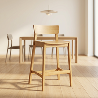 Tabouret de bar moderne en bois massif rembourré, dossier bas, assise de comptoir en bois naturel, mobilier de restaurant