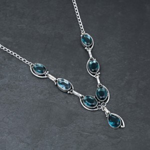 Customized Handmade 10x14mm London Blue Topaz Lab Created Pear Shape Sterling Silver 18 Inch Necklace For Women Wedding Gift - Product Image 3