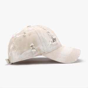 <b>Black</b> Distressed Dad Hat Washed Cotton Baseball Cap Low Profile Adjustable Wholesale Washed Beige Distressed Cap - Product Image 3