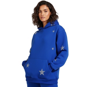 <b>Women</b> Blue Solid 100% Cotton Eco-Friendly Pullover Hoodie Sweatpants Set Long Sleeve Hooded Sweatshirt <b>Jogger</b> Pants Two Piece - Product Image 3