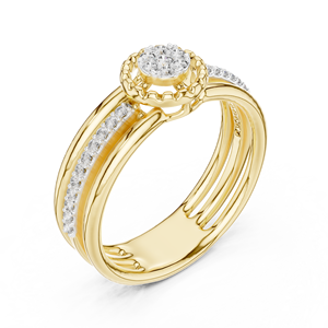 Bague de Mariage en Or Massif 14K avec Diamant de Laboratoire Rond Brillant DEF VVS et Halo Triple Couche, Bijoux Fins en Gros - Product Image 3