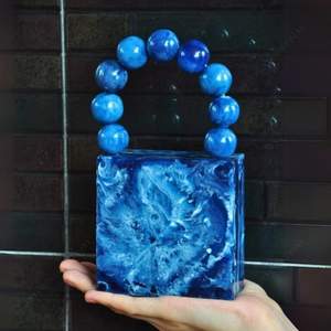 Resin Stone Pattern Fashion Casual Evening <b>Clutch</b> <b>Blue</b> Color High Glossy Polish <b>Wedding</b> Party Gift Favors From Humran Export - Product Image 1