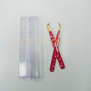Pince à épiler GETUP BROSONS IMPEX en acier inoxydable à pointe lisse courbée/90 degrés pour extensions de cils, avec poignée diamantée et pointe argentée en forme de cœur - Product Image 5