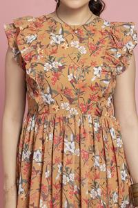 Robe de fête élégante pour filles avec imprimé floral couleur moutarde, manches à volants et tissu en georgette pour occasions spéciales - Product Image 5