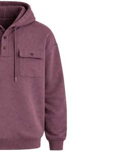 Sudadera con Capucha para Hombre Color Malva Empolvado, con Cierre de Botones, Bolsillos Dobles en el Pecho, Estilo Casual Urbano, Fabricante OEM - Product Image 3