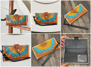 Nuevo bolso de mano de cuero mecanizado a mano de gran capacidad 2025, billetera de cuero genuino, tarjetero, organizador con muñequera para mujer - Product Image 3