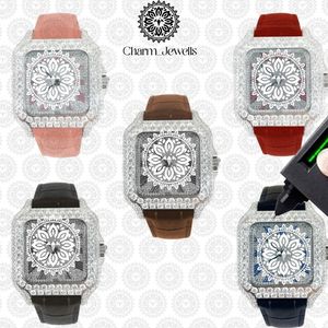 Charm_Jewells Luxury Men's Stainless Steel Watch 40mm Diamond Accents <b>Red</b> Leather Band Analog <b>Date</b> Mechanical Movement 10 Bar - Product Image 4