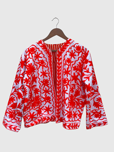 Veste en coton brodée à la main avec des motifs floraux, manches longues, manches lanternes, taille plus, style Prairie Chic, vêtements de printemps pour femmes - Product Image 1