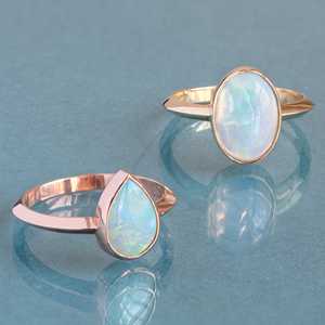 Minimal <b>Opal</b> Stone <b>Gold</b> Plated <b>Rings</b> for Girls and Women Elegant Everyday Fashion Jewelry - Product Image 1