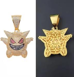 Micro-ensemble de pendentifs Hip Hop en zircon et diamant, motif dessin animé monstre fantôme, style gangster Bling Ginger - Product Image 2