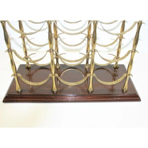 Classic Brass <b>Wine</b> Rack Rectangle Metal Bottle Holder With Wooden Base Durable For Home Bar Storage - Product Image 3