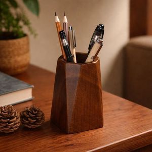 Portalápices de madera con acabado de corteza natural, organizador de escritorio para bolígrafos, lápices y marcadores de la colección Handmade. - Product Image 4