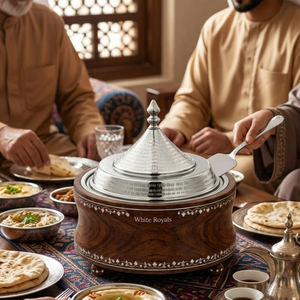 Premium Ramadan Insulated Hotpot Set Luxury Arabian Style Wooden Finish Stainless Steel Casserole Buffet For <b>large</b> Gathering - Product Image 5