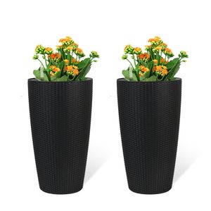 Set 2 Tall Faux Rattan Planters Smart Indoor Outdoor <b>Large</b> Water Level Monitor <b>Pots</b> Automatic Flooding Watering Feature Inner - Product Image 1