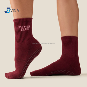 JZVINA Chaussettes antidérapantes pour femmes, chaussettes mi-mollet avec points en silicone, adaptées au yoga, au fitness et à un usage quotidien - Product Image 2