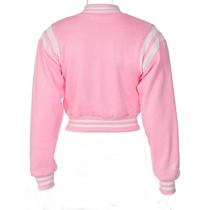 Wholesale Pink Varsity <b>Jacket</b> Women's Full <b>Sleeve</b> Stand Collar Contrast <b>Short</b> Length Polyester Outerwear Autumn Wear - Product Image 2