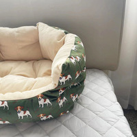 Coussin rond pour animaux de compagnie avec tissu imprimé chien, lavable, chaud, pour chat et chien