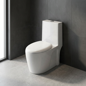 WC monobloc en céramique de style européen moderne, blanc brillant, à double chasse d'eau, pour salles de bain d'hôtel - Product Image 3