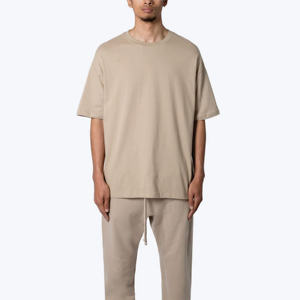 T-shirt en jersey de coton uni surdimensionné pour homme, manches courtes, col rond, décontracté, couleur unie, coupe ample, tricoté - Product Image 1