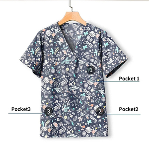 Custom Pediatric Medical Scrubs V-Neck Cartoon Animal Print <b>Nurse</b> Uniform Women's Dental Clinic Scrub Top with Pockets - Product Image 4