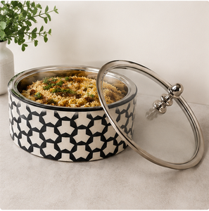 Olla de lujo con diseño de incrustaciones de hueso, cacerola aislada, calentador de alimentos hecho a mano de acero inoxidable con tapa de vidrio para buffet de bodas - Product Image 6