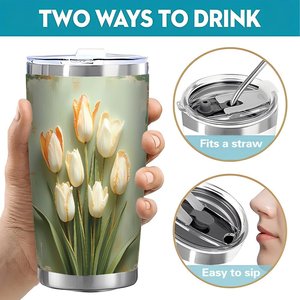 Gobelet isotherme en acier inoxydable de 20 oz à double paroi, design tulipe personnalisé, tasse de voyage - Product Image 5