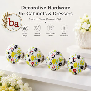Perilla de Cerámica Redonda Moderna CK 303 de Beads Art con Patrón Floral Pintado a Mano, Ecológica, para Cómodas y Armarios - Product Image 1
